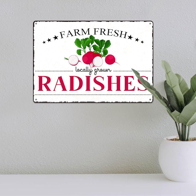 Vintage Radishes Metal Signs Wall Decor Funny Vegetables Art Poster Decorative for Home Farmhouse Kitchen Garden Cafe Bar Farm Porch Fence Yard 12X8 Inch Aluminium Hanging Plaque - Image 5