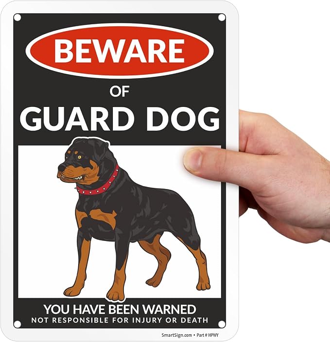 SmartSign Beware Of Guard Dog Warning Sign - 10"x7", 40 mil Laminated Rust-free Aluminum - Funny Metal Signs for Entrances, Outdoors, Patio, Gifts, Cafe - Guard Dog Theme, Made in USA - Image 8