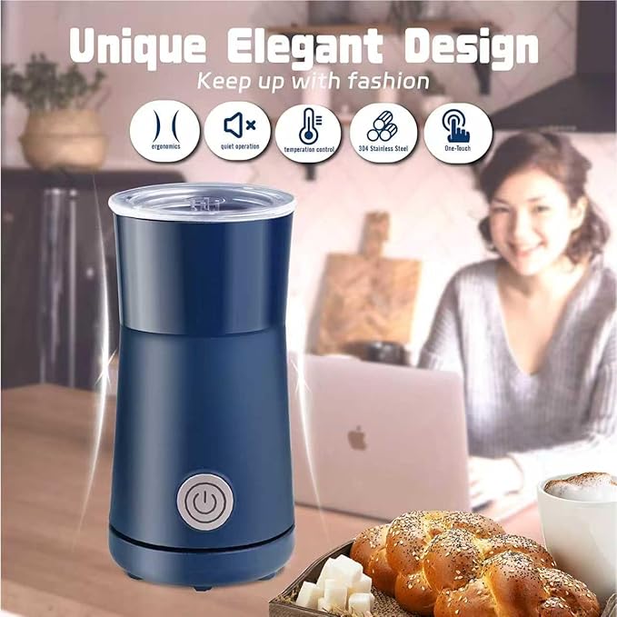Simple Milk Frother, 2 in 1 Milk Steamer and Frother, Electric Milk Steamer, Milk Warmer and Hot Milk Foam Maker for Latter, Macchiato, Cappuccinos,Blue