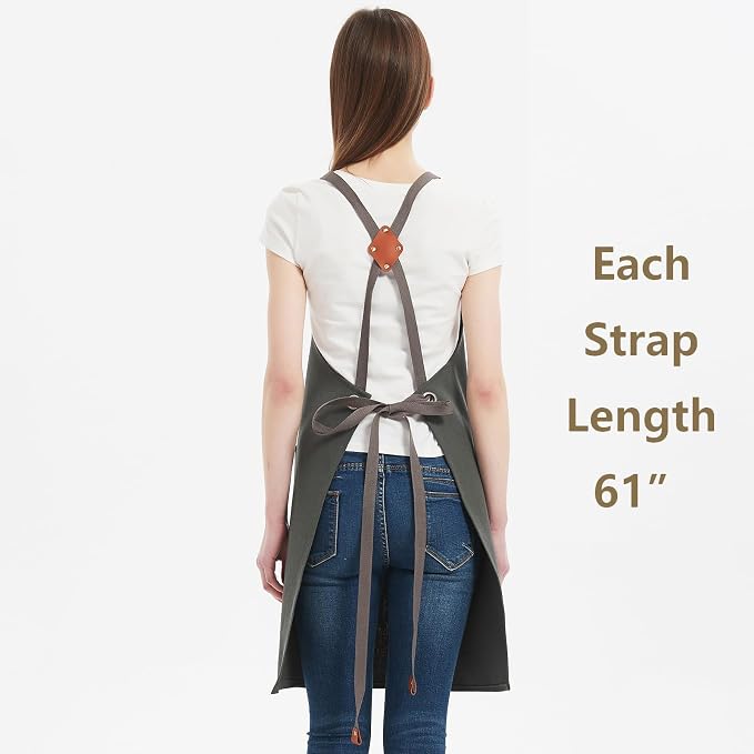 AFUN Aprons for Women Men with Large Pockets, 12-Ounce Cotton Canvas Cross Back Apron - Image 6