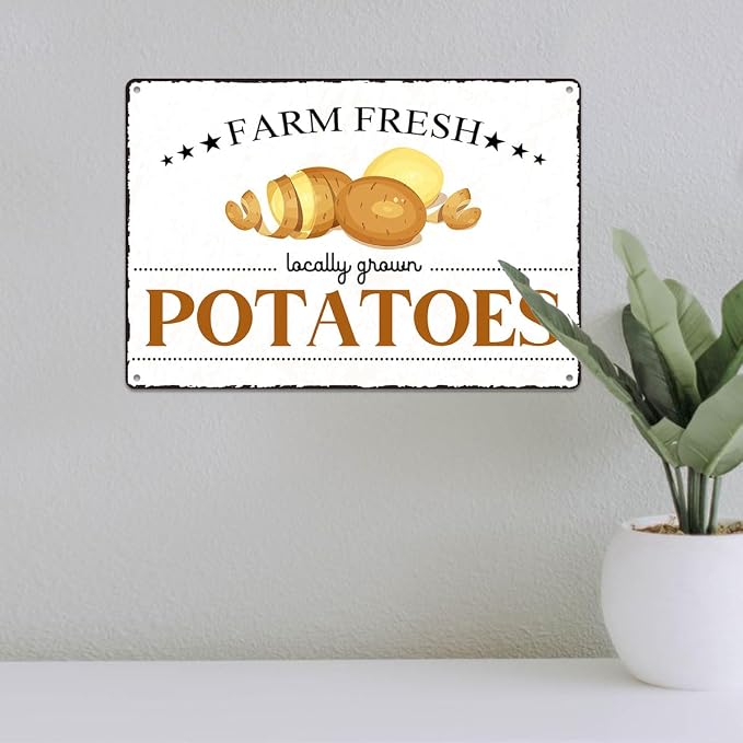 Vintage Potatoes Metal Signs Wall Decor Funny Vegetables Art Poster Decorative for Home Farmhouse Kitchen Garden Cafe Bar Farm Porch Fence Yard 12X8 Inch Aluminium Hanging Plaque - Image 5