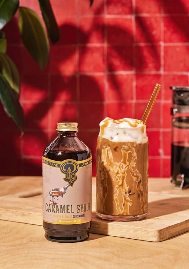 Portland Syrups Caramel Syrup – Flavoring for Coffee, Lattes, Cold Brew, Macchiatos, Cocktails, & Desserts – Ideal for Drinks & Adding a Caramel Touch to Any Beverage – 12 oz, 24 servings (Pack of 1)