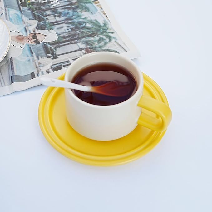 Bone China Tea Cup and Saucer Set with Spoon,Elegant Floral Tea Cup Set (7 oz),British Coffee Latte Mug for Birthday Party Christmas gift for Friends