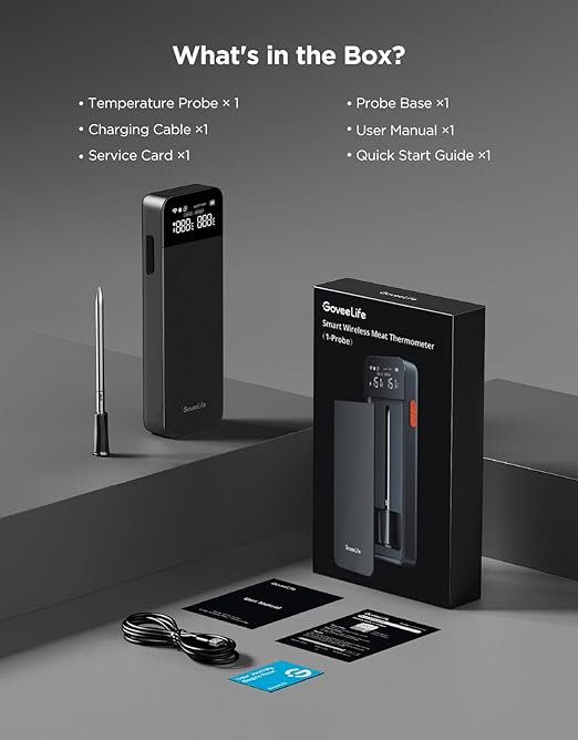 GoveeLife Bluetooth Wireless Meat Thermometer with Digital Standalone LCD Base, WiFi Unlimited Range, 1.8 Accuracy, Food Grade Internal Ambient Sensor Probes for Kitchen, BBQ, Grill, Oven, Smoker