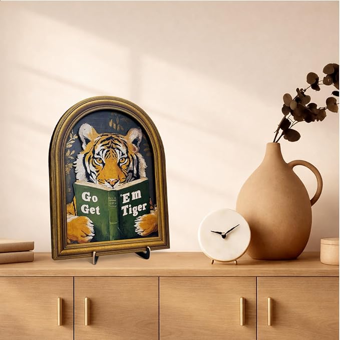 3D Motivational Tiger Table Decor Sign, Vintage Go Get Em Tiger Wall Art Sign for Home Living Room Office Desk Wall Shelf Decor 8x10 Inch