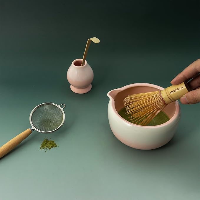 Matcha Set - Ceremonial Matcha Gift Set Includes: Matcha Bowl, Whisk Holder, Bamboo Whisk & Scoop and Stainless Steel Sifter