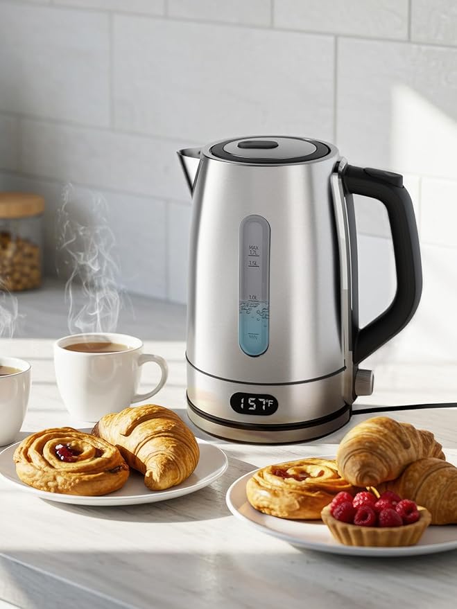 Kismile 1.7L 1500W Electric Kettle with 7-Precision Temperature Control, 2h Keep Warm, Auto Shut-Off, Water Level Window, Water Boiler for Coffee & Tea