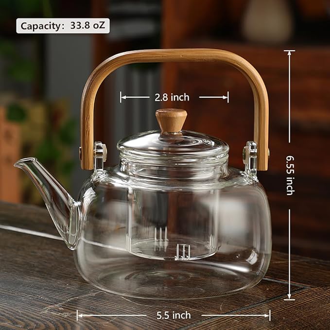 Glass Tea Pot Teapot for Stovetop Safe, Clear Teapot, Glass Tea Pot, Glass Tea Kettle, Glass Pot