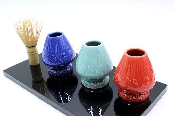 Japanese Tea Matcha Bamboo Whisk Holder Stand Chasen Naoshi Tea Accessory Porcelain Fuji Design (Red)