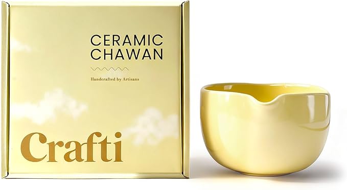 Ceramic Yellow Matcha Bowl | Golden Hour Butter Yellow | Crafted With Grip Indents | Large Size for 1-3 Matcha Servings | 17 oz / 500ml Capacity