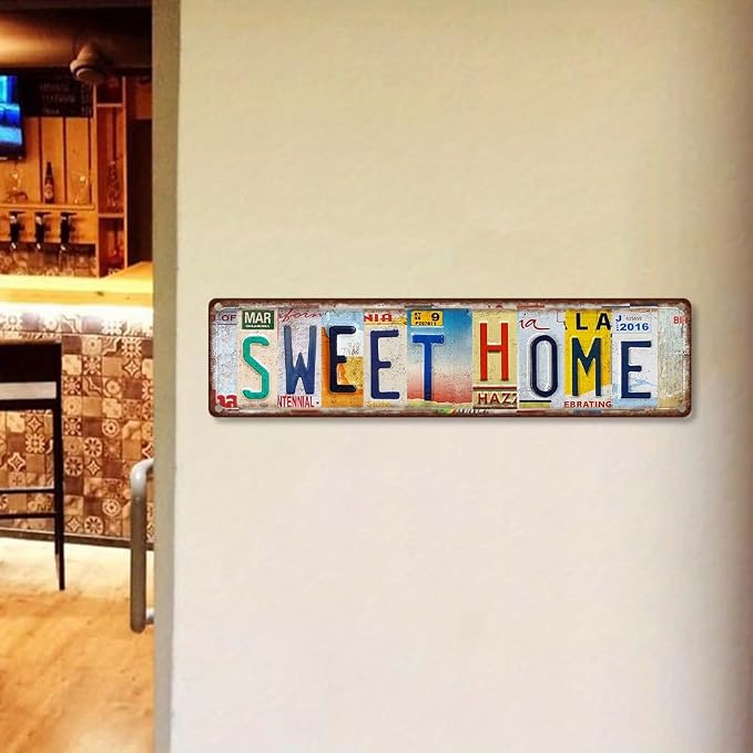 Vintage License Plate SWEET HOME Sign – 16x4 Inch Rustic Tin Wall Décor for Entryway, Living Room, Farmhouse, Kitchen or Cottage - Image 7