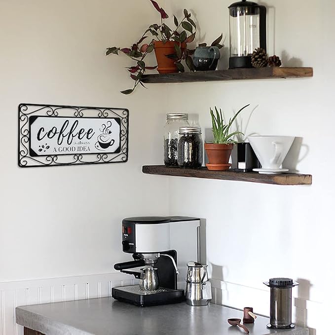 TIANCENTRAL H Metal Coffee Sign Wall Art, 16 x 7.8 Inch, Combine Wood & Scroll Frame, Perfect for Home, Kitchen, Cafe, Bar or Coffee Corner Decor - Image 6