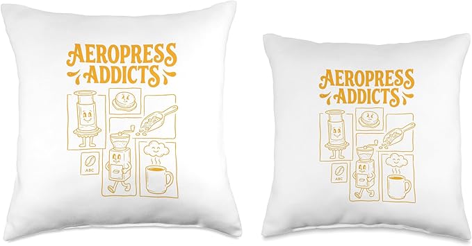 Kawaii Coffee Brewing Characters Shirts AeroPress Addicts Throw Pillow