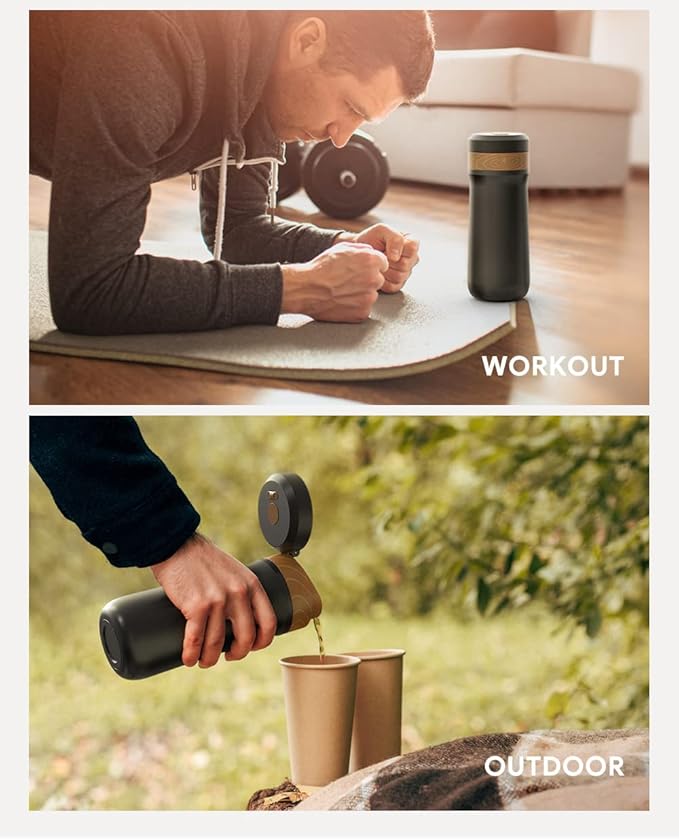 BENFUCHEN Portable French Press Coffee Maker Car-Go Vacuum Insulated Bottle, Travel French Coffee Maker With Unique Filter Stainless Steel Tea/Coffee Mug For Camping, 320ML