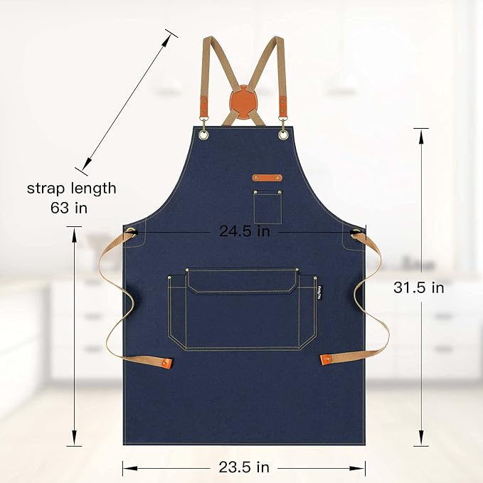 Chef Apron with Cross Back Straps for Men Women, Cotton Canvas Apron for Artists Painting, Kitchen Cooking - Image 7