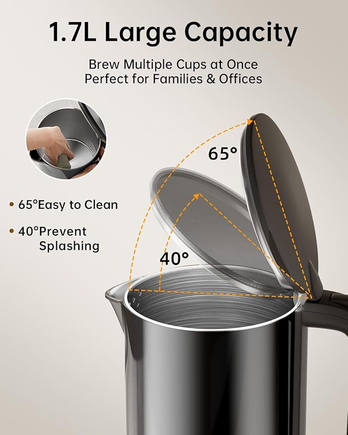 Electric Kettle with Temperature Control, 1.7L Stainless Steel Hot Water Kettle, 5 Presets, 2H Keep Warm, Fast Boil, Matte Black with Stainless Steel Coffee Filter Included