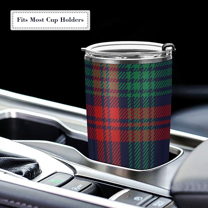 Tumbler Tartan Plaid Classic Red Green Insulated Coffee Cup Beverage Container Travel Mug with Straw and Lid Double Wall Stainless Steel 20oz BPA-Free for Sport, Back to School