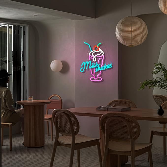Milk Shakes Neon Signs Ice Cream Neon Light Milk Tea LED Neon Light Milk USB Powered Dimmable(12.6x14.8 Inch) - Image 6