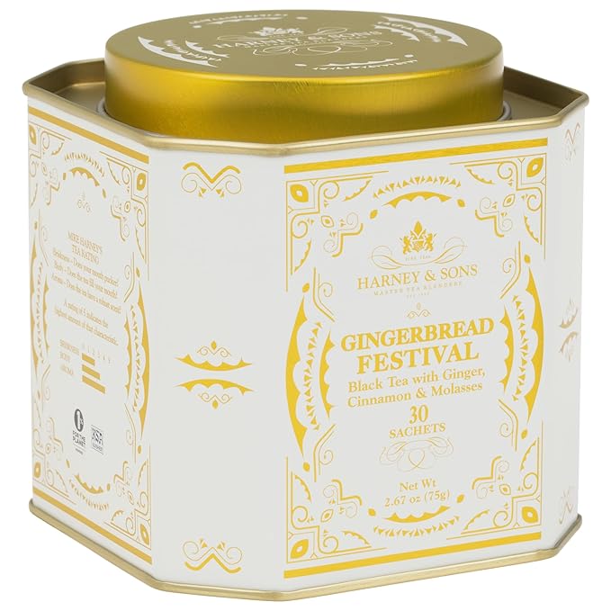 Harney & Sons Gingerbread Tea, 30 Sachets of Gingerbread Festival, a Black Tea with Ginger & Cinnamon