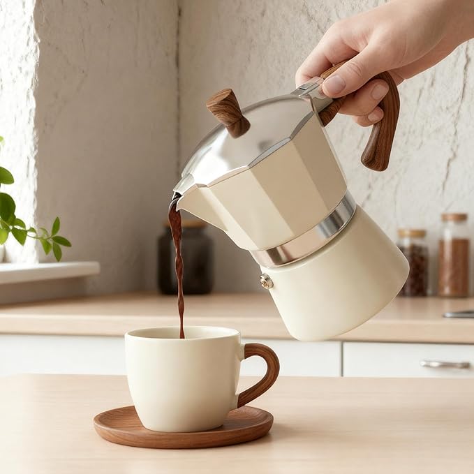 ShanSon Moka Pot Stovetop Espresso Maker 3 Cup 5 oz Italian Coffee Maker Manual Cuban Coffee Percolator Machine Italian Espresso Greca Coffee Maker for Cappuccino or Latte,White