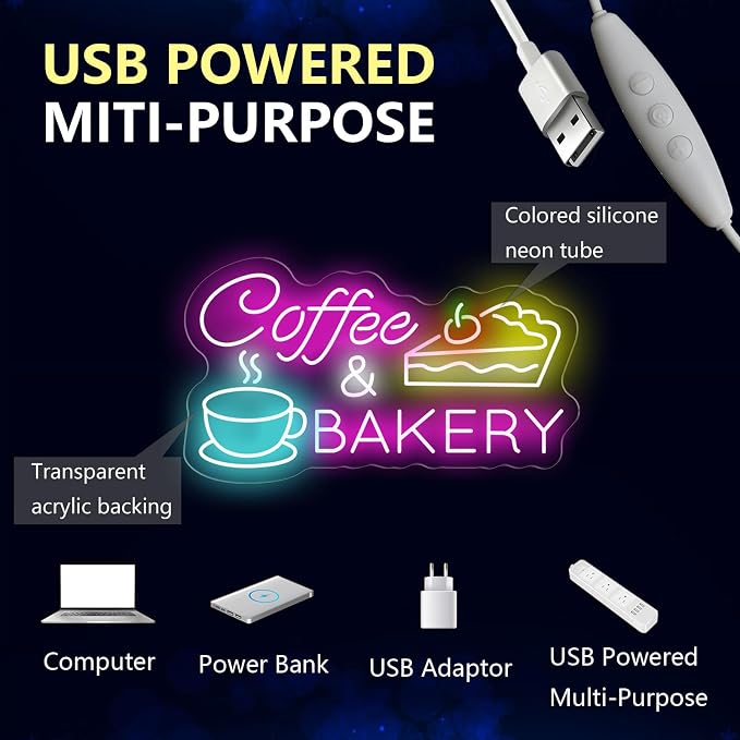 Coffee & Bakery Neon Sign Large Open Cake Bakery And Coffee Shop Led Sign for Wall Decor Neon Business Wall Art Light for Front Door/Wall Decoration - Image 7