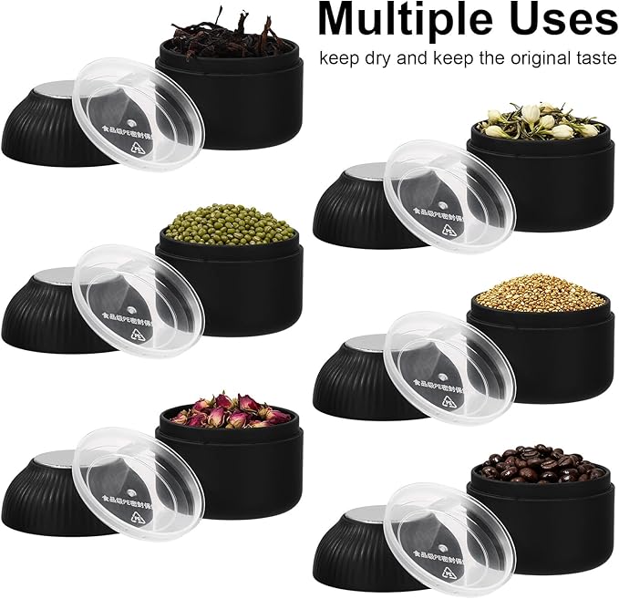 20 Pcs Mini Tea Tin Canister with Airtight Double Lids 2.5 oz Bulk Small Round Metal Tinplate Tea Tin Can Tiny Kitchen Containers for Loose Teas Spices Coffee Herb Sugar Candy (Black)