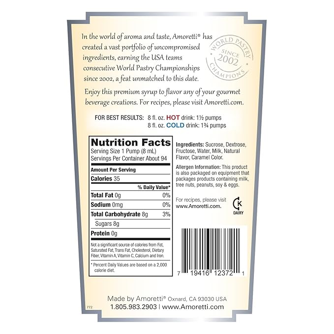 Amoretti Premium Syrup, White Chocolate Vanilla, 25.4 Ounce
