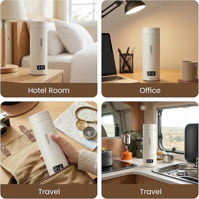 Travel Tea Kettle(110V), Portable Electric Kettle, 316 Stainless Steel Premium Liner, 4-speed Temperature Adjustment with Auto Shut-off and Boil-Off Protection,White.