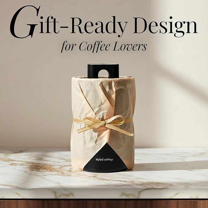 STYLED SETTINGS Vacuum Seal Coffee Bean Container Set – 2-Piece Stainless Steel Coffee Canisters with Scoop and Labels, Matte Black Dual-Lid Airtight Design, 1 lb Capacity Each - Coffee Gift Ideas