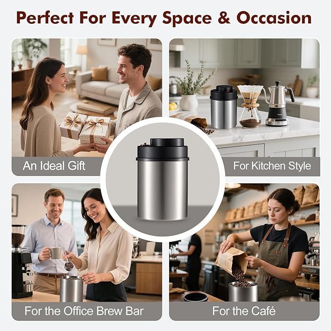 Vacuum Coffee Canister 18oz - Airtight Storage Container for Coffee Beans & Ground Coffee with Stainless Steel Scoop and Date Tracker, Blocks Moisture & Oxygen, Extends Freshness for Weeks