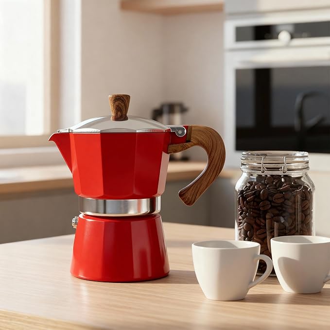ShanSon Moka Pot Stovetop Espresso Maker 3 Cup 5 oz Italian Coffee Maker Manual Cuban Coffee Percolator Machine Italian Espresso Greca Coffee Maker for Cappuccino or Latte,Red