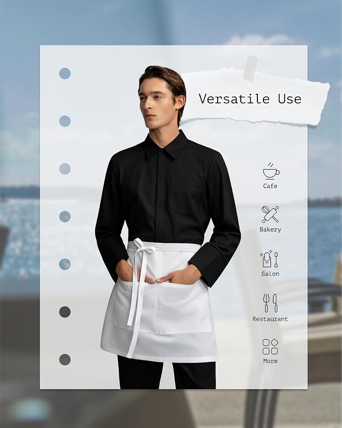 Chef Apron with 3 Pockets and Extra Ties | MJS polyester | Cotton-like feel | Fade & pill resistant | Extra-long ties | Machine washable | Unisex - Image 6