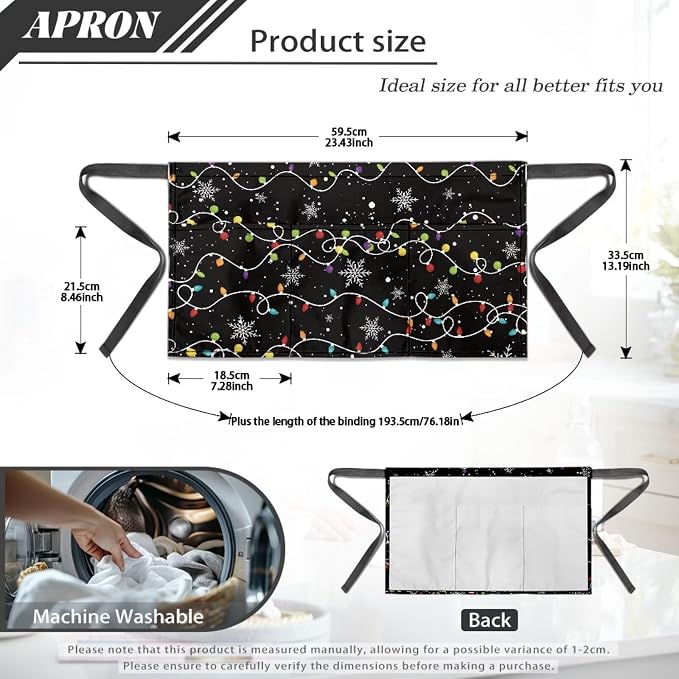 Waist Apron with 3 Pockets Waterproof 13 Inch Short Half Waist Aprons Women Men Server Aprons Waitress Waiter Apron - Image 7