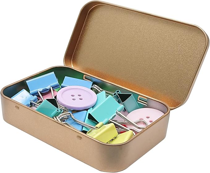 6 Pcs Metal Hinged Tin Box Container Mini Portable Small Storage Container Kit with Lid for Home Storage 3.7 x 2.3 x 0.8 Inch, Gold