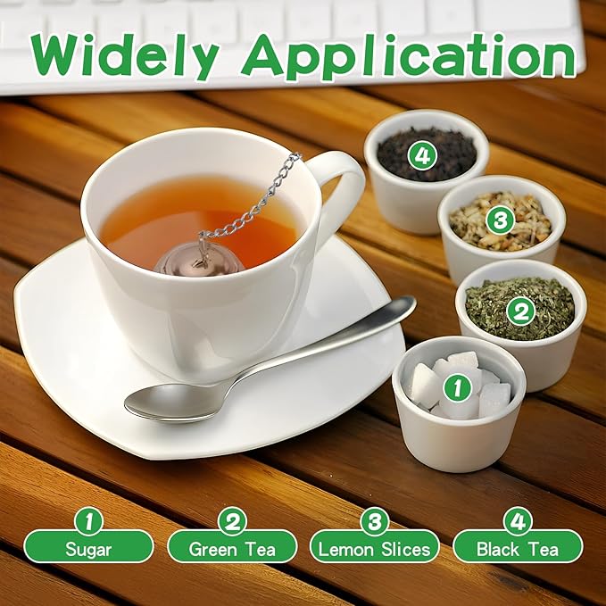 CEYAZYE 12PCS Tea Infuser, Stainless Steel Tea Ball Strainer, Loose Leaf Tea Steeper, Fine Mesh Teapot Interval Diffuser, Extended Chain Hook and Drip Tray for Brewing Tea Herbs Condiments & Spices