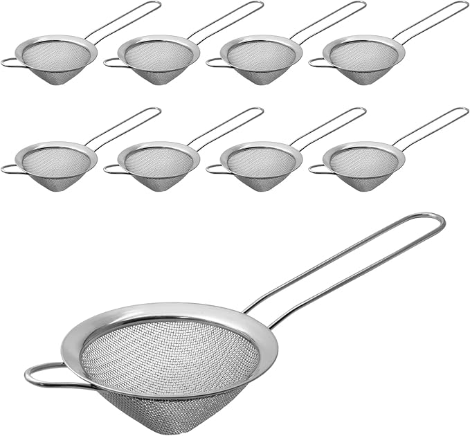Biaungdo 9 Pcs 8.5 cm/3.3 Inch Fine Mesh Strainer, Stainless Steel Tea Strainer Conical Mesh Strainers Sieve for Cocktail, Coffee, Food, Noodles, Tea Filter(Big)
