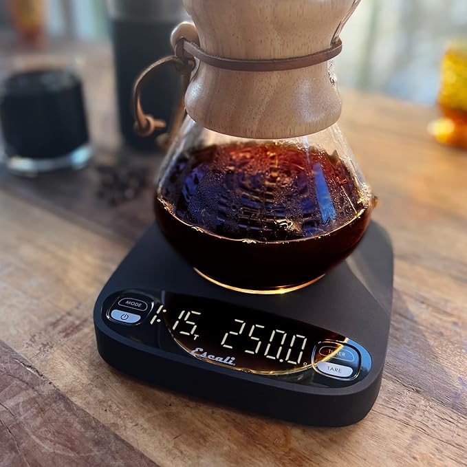 Escali Versi Coffee Scale with Timer, Weigh up to 6.6 lbs / 3,000 Grams, Rechargeable - Black, Standard
