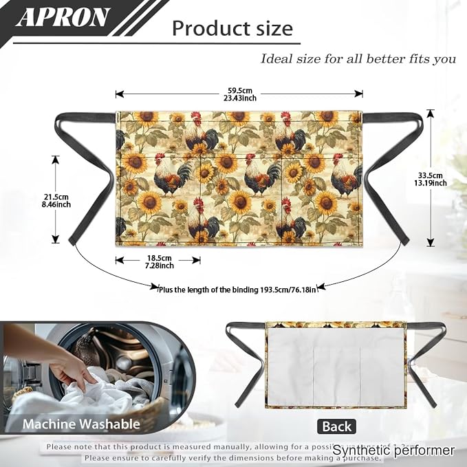 Waist Apron with 3 Pockets Waterproof 13 Inch Short Half Waist Aprons Women Men Server Aprons Waitress Waiter Apron - Image 7
