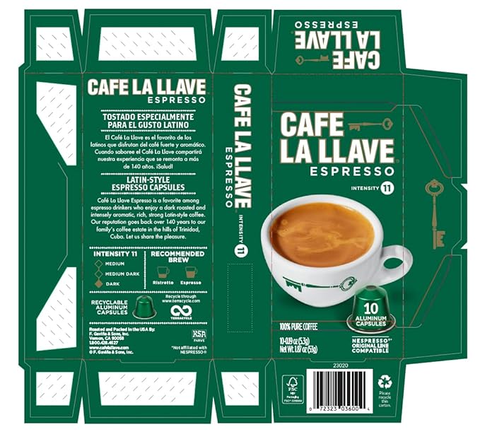 Cafe La Llave Latin Style Espresso Pods,Dark Roast,Compatible with Nespresso Original Line,Aluminum Capsules,80 Count (Pack of 2)