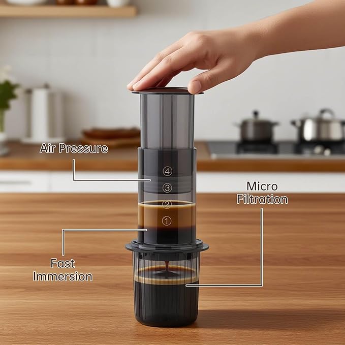 Portable Coffee Maker for Camping & Travel, Aeropress Coffee Maker, Manual Espresso Machine Coffee Press – 3 In 1 Brew Method Combines French Press, Espresso, Full Bodied Coffee Without Grit