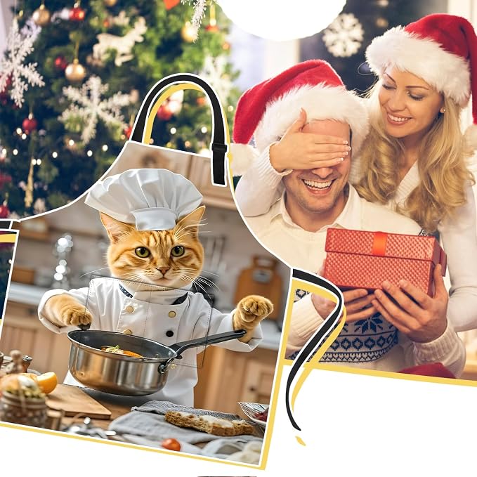 Funny Cat Apron with 2 Pockets Waterproof for Men Women Kitchen Garden Decor - Image 7