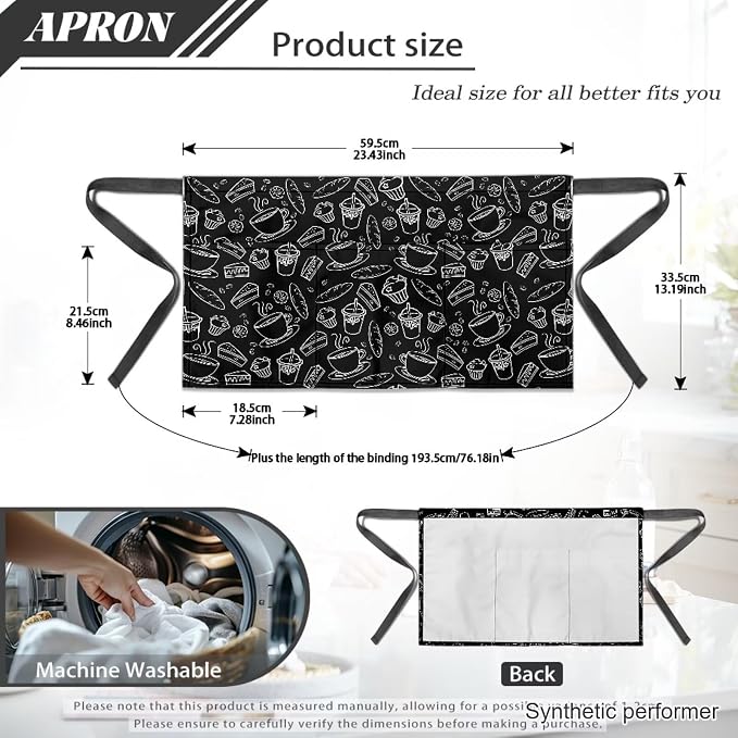 Waist Apron with 3 Pockets Waterproof 13 Inch Short Half Waist Aprons Women Men Server Aprons Waitress Waiter Apron - Image 7