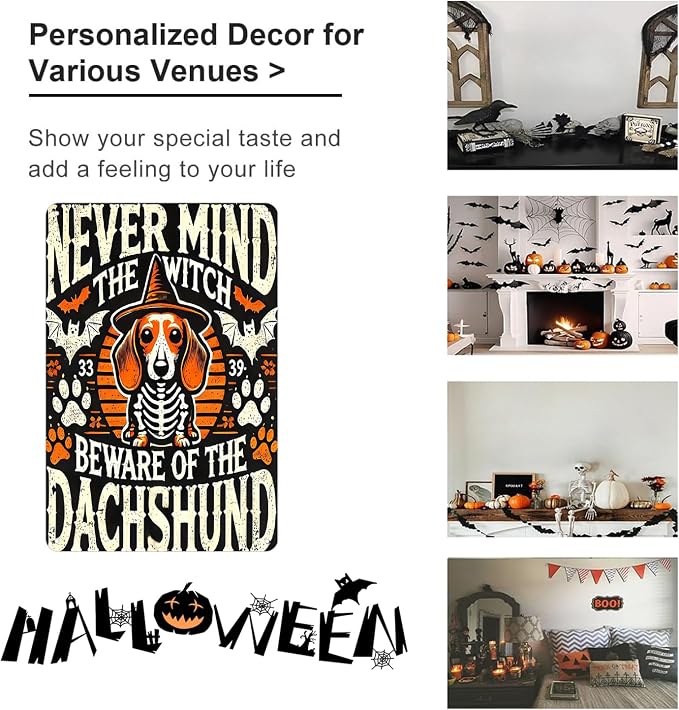 Dachshund Halloween Decor Sign Vintage Witch Metal Signs for Outdoor Patio Garden Home Bedroom Porch Wall Decor 8 X 12 in - Image 7