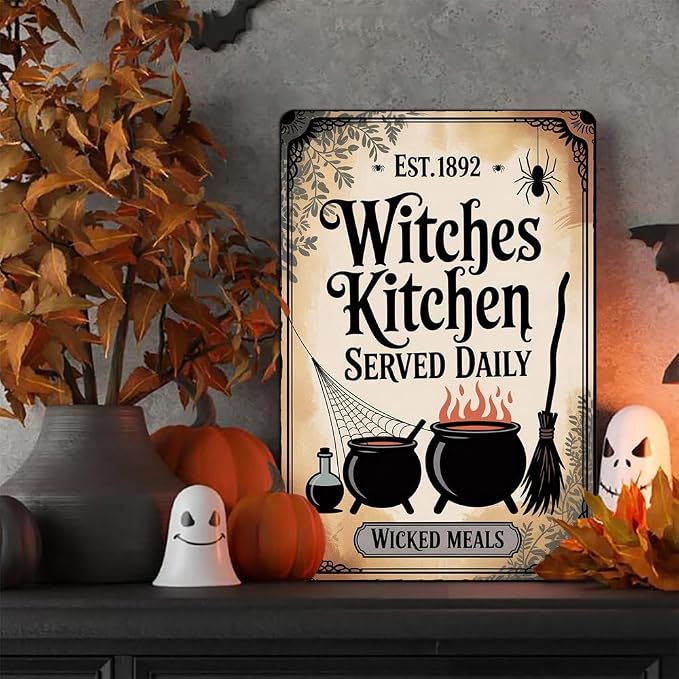 Vintage Halloween Metal Sign ''Witches Kitchen Served Daily'' Tin Sign - 8x12 Inch, Spooky Witches Cauldron Art Sign For Kitchen, Cafe, Garage Decor, Halloween Party Accessories, Halloween Decor - Image 7