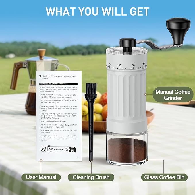 Mini Manual Coffee Grinder – 40 Adjustable Settings, Portable Hand Crank Mill with 30g Capacity, Conical Burr for Espresso, Pour Over, French Press | Perfect for Travel, Camping & Office