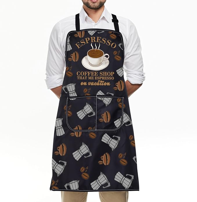 Coffee Barista Apron Coffee Gifts barista lover gifts Coffeees Themed Aprons Espresso Aprons Server Apron With Pockets - Image 7