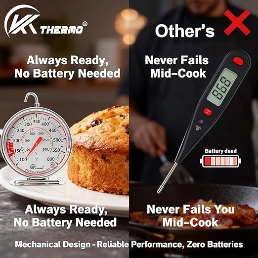 Oven Thermometer 2.4 Inch Oven Temperature Gauge with 360° Rotating Hook Baking Thermometer Hang or Stand Design 50-300°C/100-600°F for Gas/Electric Ovens, Grill, BBQ