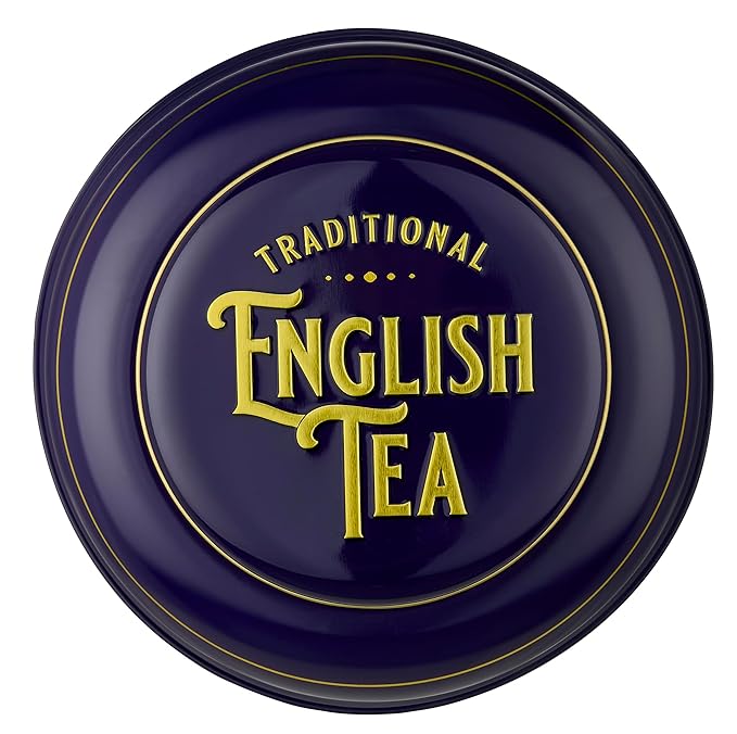 New English Teas Vintage Victorian Tea Tin in Royal Purple With 240 English Breakfast Teabags, Forget Me Not Florals