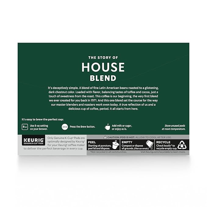 Starbucks K-Cup Coffee Pods, Medium Roast Coffee, House Blend, 100% Arabica, 1 box (10 pods)