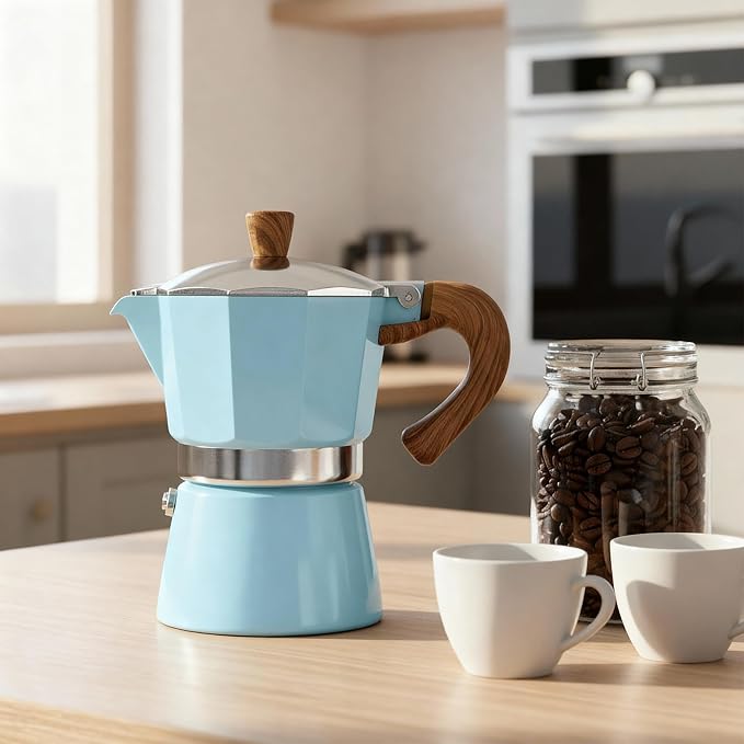 ShanSon Moka Pot Stovetop Espresso Maker 6 Cup 10 oz Italian Coffee Maker Manual Cuban Coffee Percolator Machine Italian Espresso Greca Coffee Maker for Cappuccino or Latte,Blue